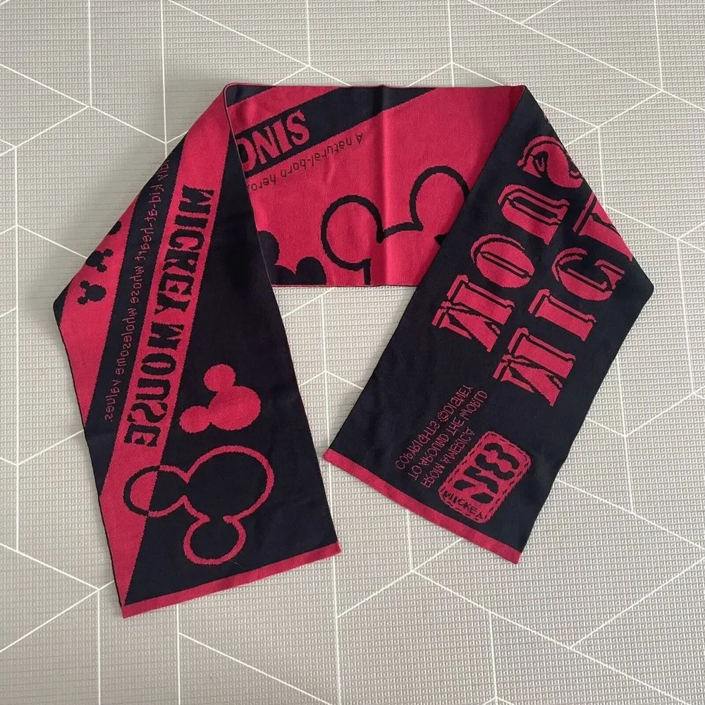 Disney Adult Scarf Mickey Mouse Knit Winter Unisex Red & Black